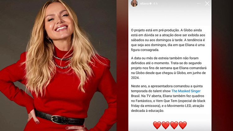 Globo confirma Eliana na grade de 2026 com programa autoral.