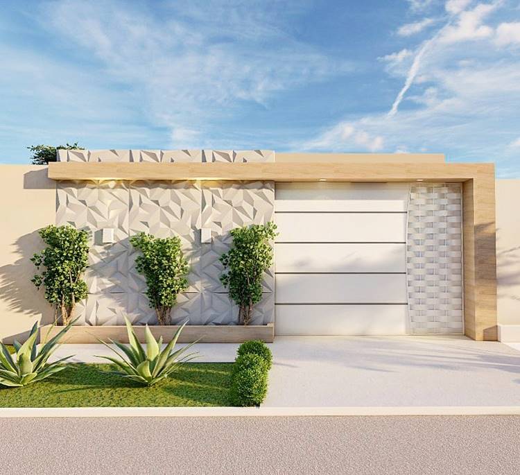 Projeto de muro 3D com plantas, portão e plantas