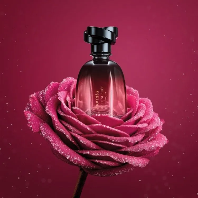 Perfume O Boticário dentro de uma flor pink
