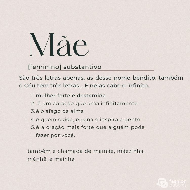 Cartão virtual de fundo cinza com frase "Mãe… São três letras apenas, as desse nome bendito: também o Céu tem três letras… E nelas cabe o infinito."