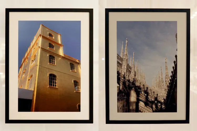 trabalhos de Rodrigo Costa e Sabrina Salles, na exposição Visioni Di Milano.