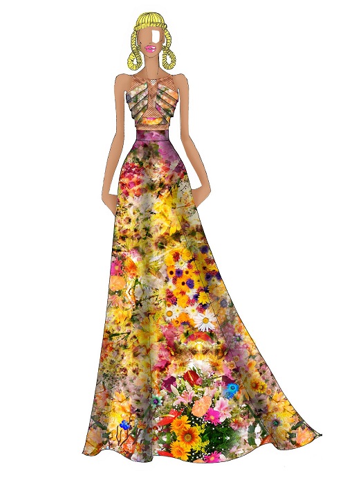 Victor Dzenk -Croqui Floral vestido.