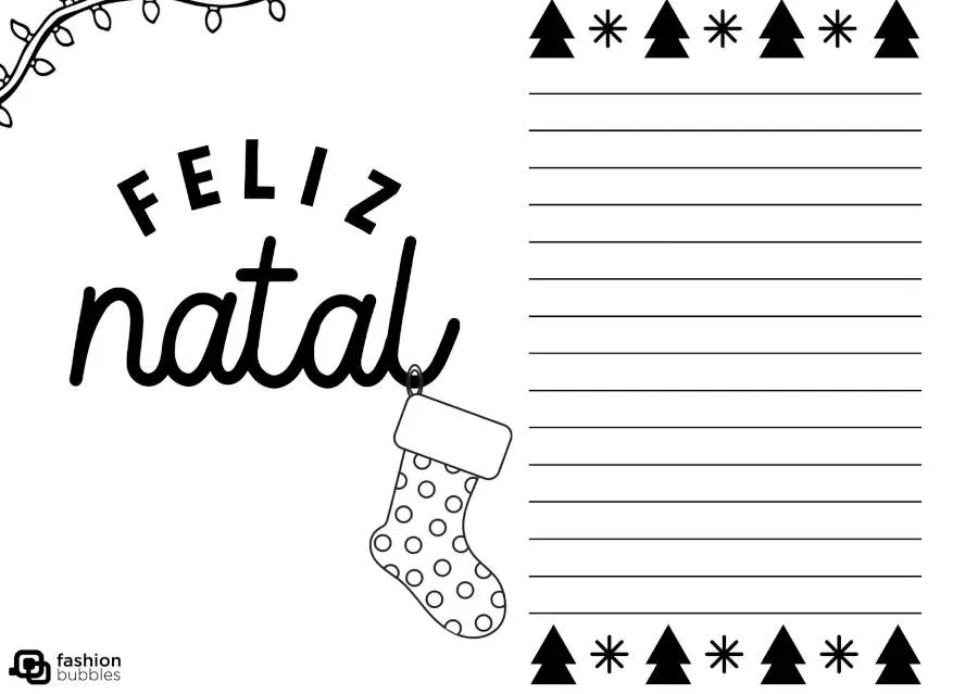 Ilustração de Natal com desenho de "Feliz Natal" e meia natalina