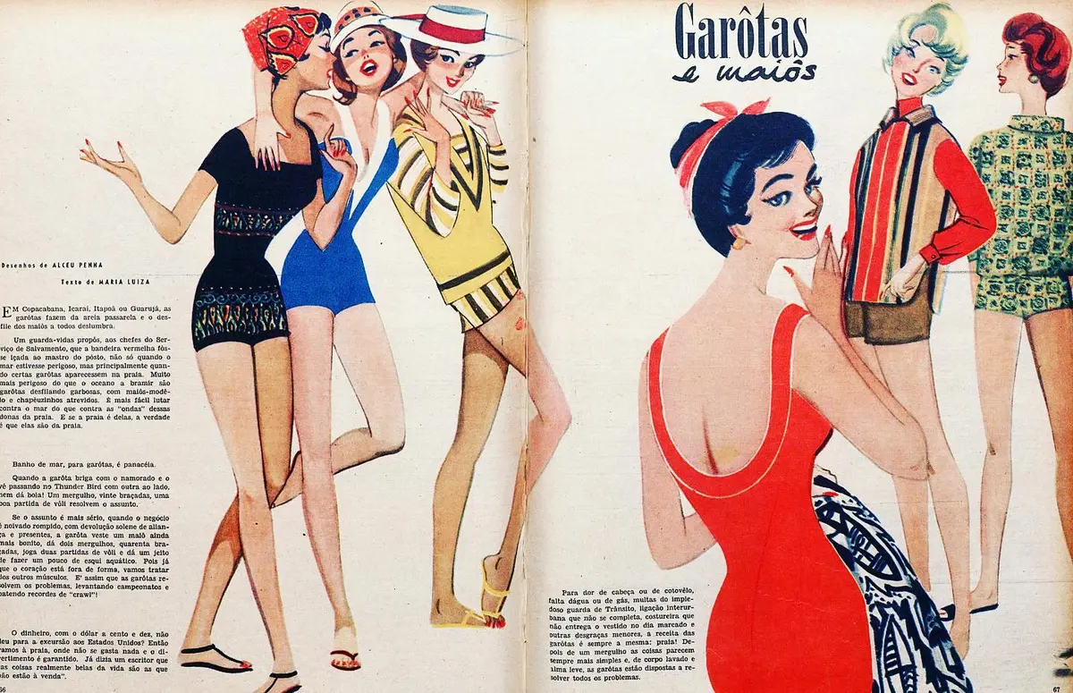 Ilustração de Alceu Penna "Garotas e Maiôs". Ilustração de Alceu Penna "Garotas e Maiôs".