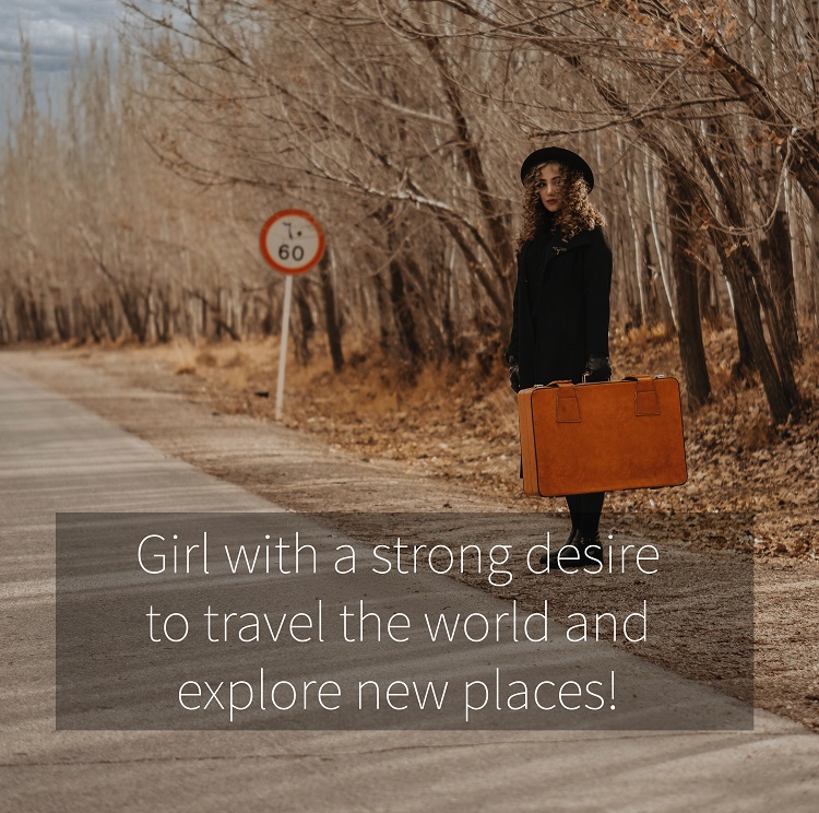 Foto de menina viajando com frase adaptada