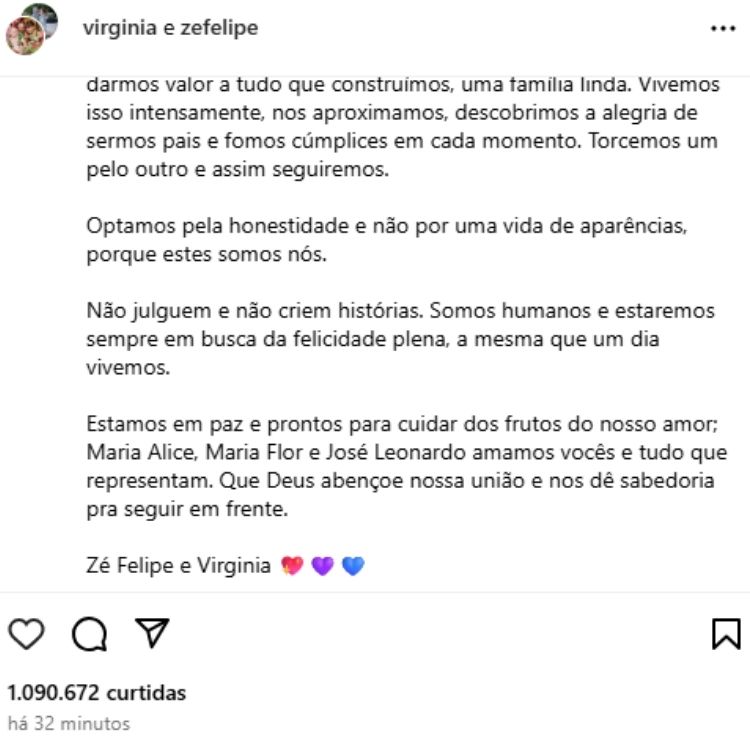 Separação de Virgínia Fonseca e Zé Felipe