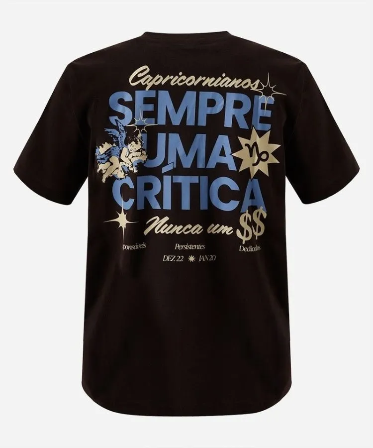 Camiseta preta com frase do signo Capricórnio