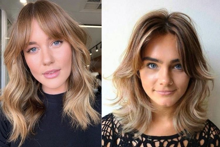 Duas mulheres com curtain bangs cabelo médio