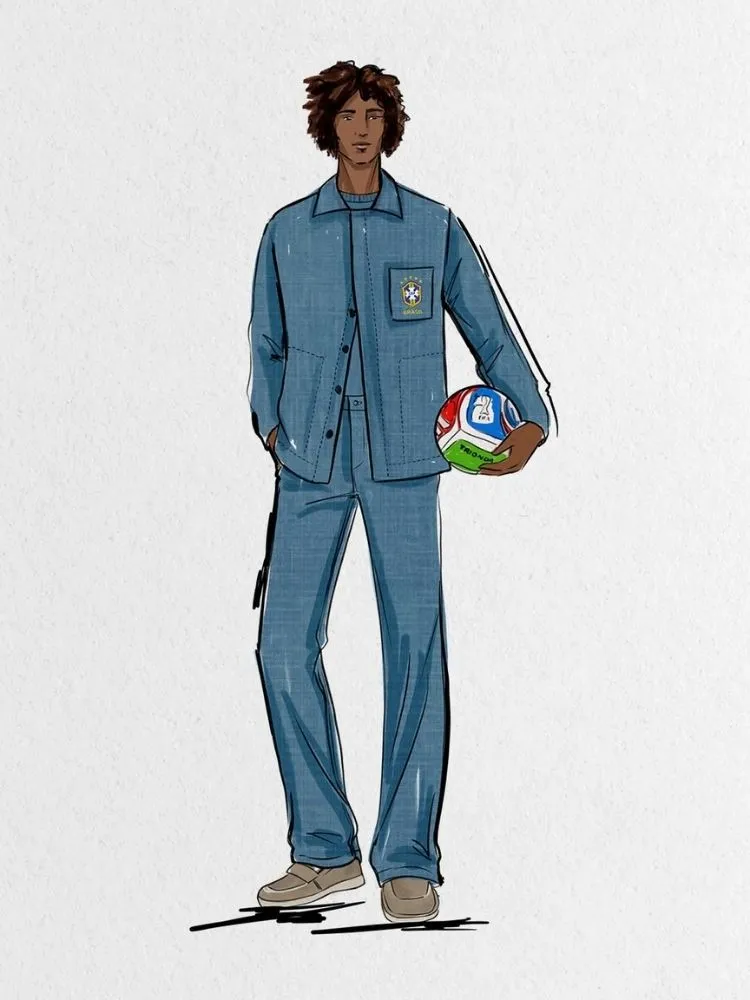 Croqui de Ricardo Almeida para os trajes da Seleção Brasileira de Futebol para a Copa 2026