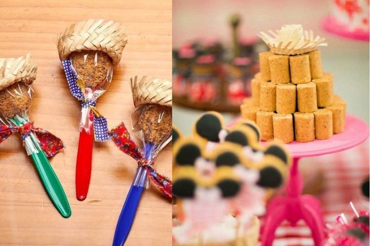 A imagem representa docinhos enfeitados com minis chapéus de palha