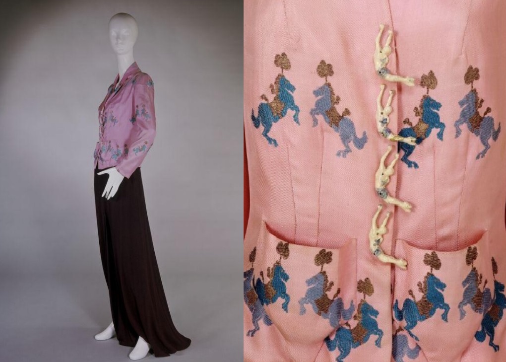 Roupa de noite da Coleção Circos de Jeanne Schiaparelli, de 1938. 