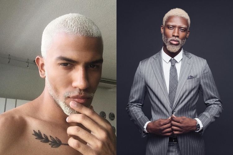 dois homens com cabelo e barba descoloridos