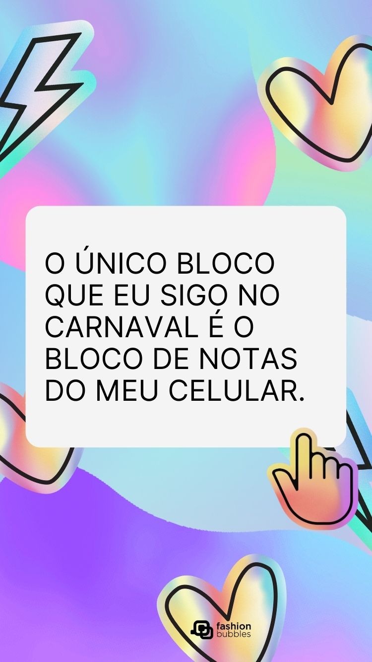 Status anti-folia escrito em fundo holográfico com desenhos de coração, razio e mouse