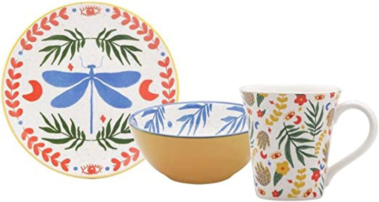 jogo de louça branco estampado