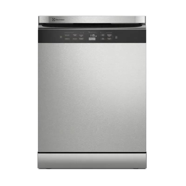 Lava-louças Electrolux 14 serviços inox, com detalhes em preto