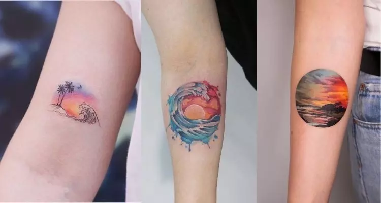 tatuagem de pôr do sol na praia