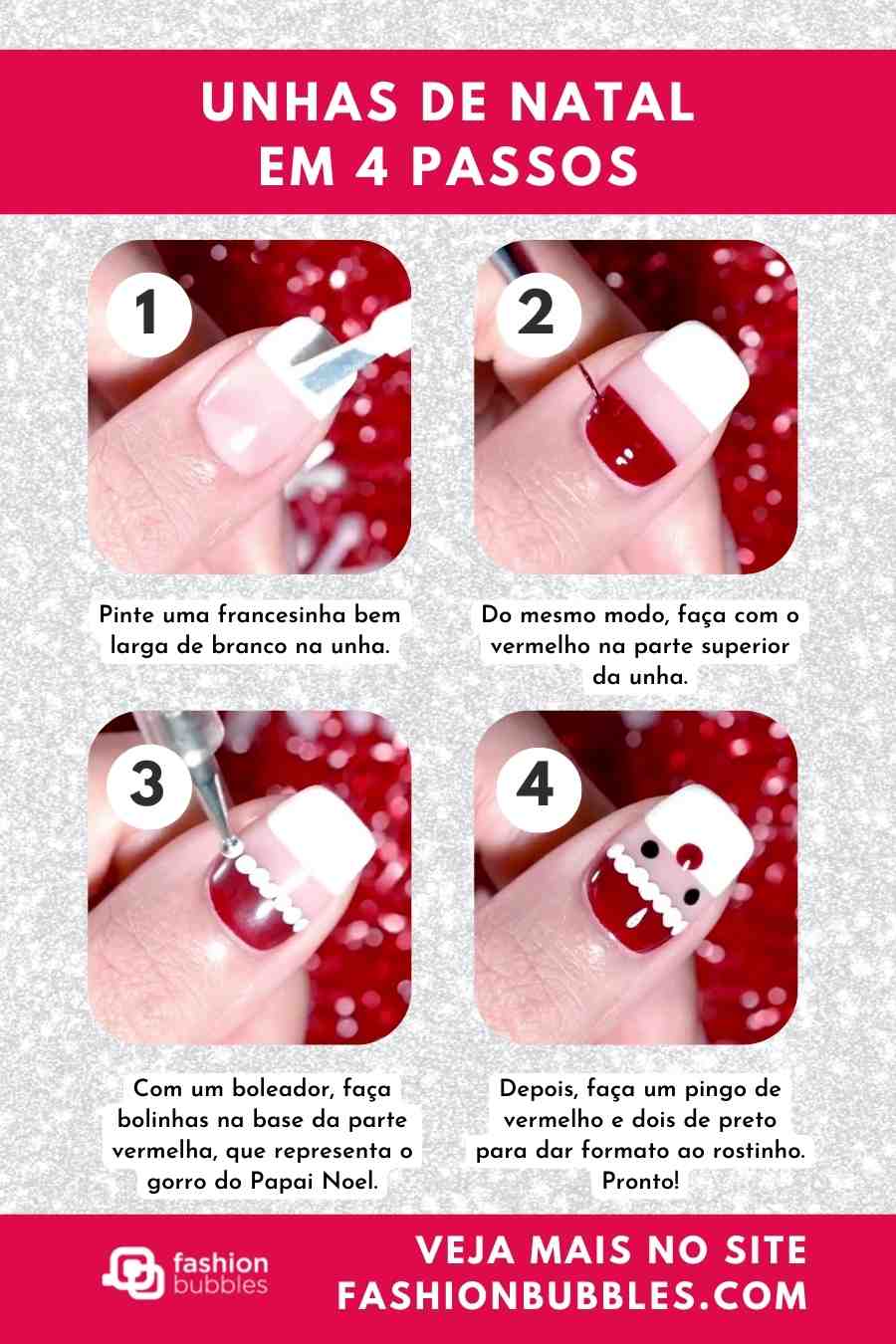 Como fazer Papai Noel na unha para o Natal.