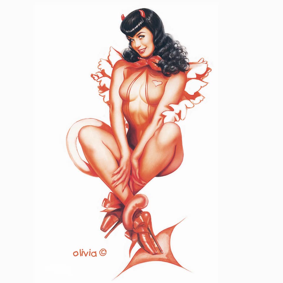 Ilustração inspirada em Bettie Page de Olivia de Berardinis intitulada “Red Angel”, 2005.