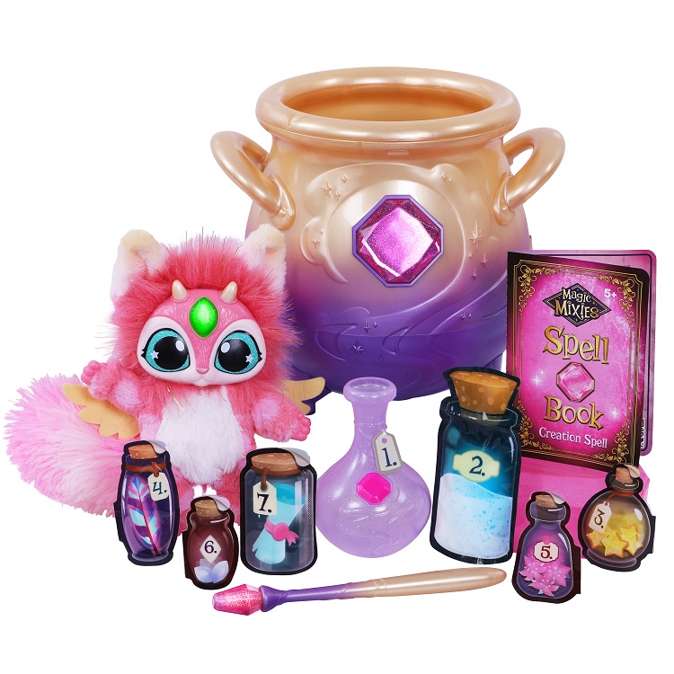 Brinquedo Magic Mixies, com pelúcia, potes, varinha e caldeirão 