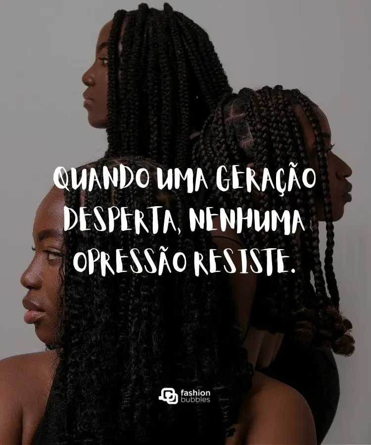 Foto de três mulheres negras com mensagem sobre resistência em cima