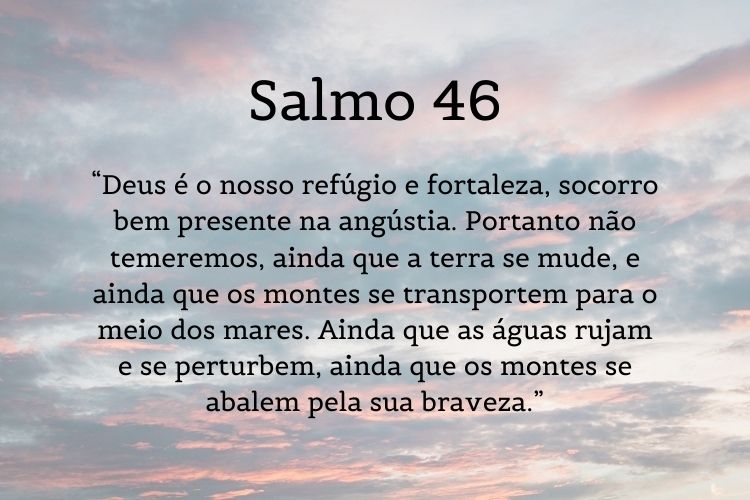 foto de céu no amanhecer ao fundo com salmo 46