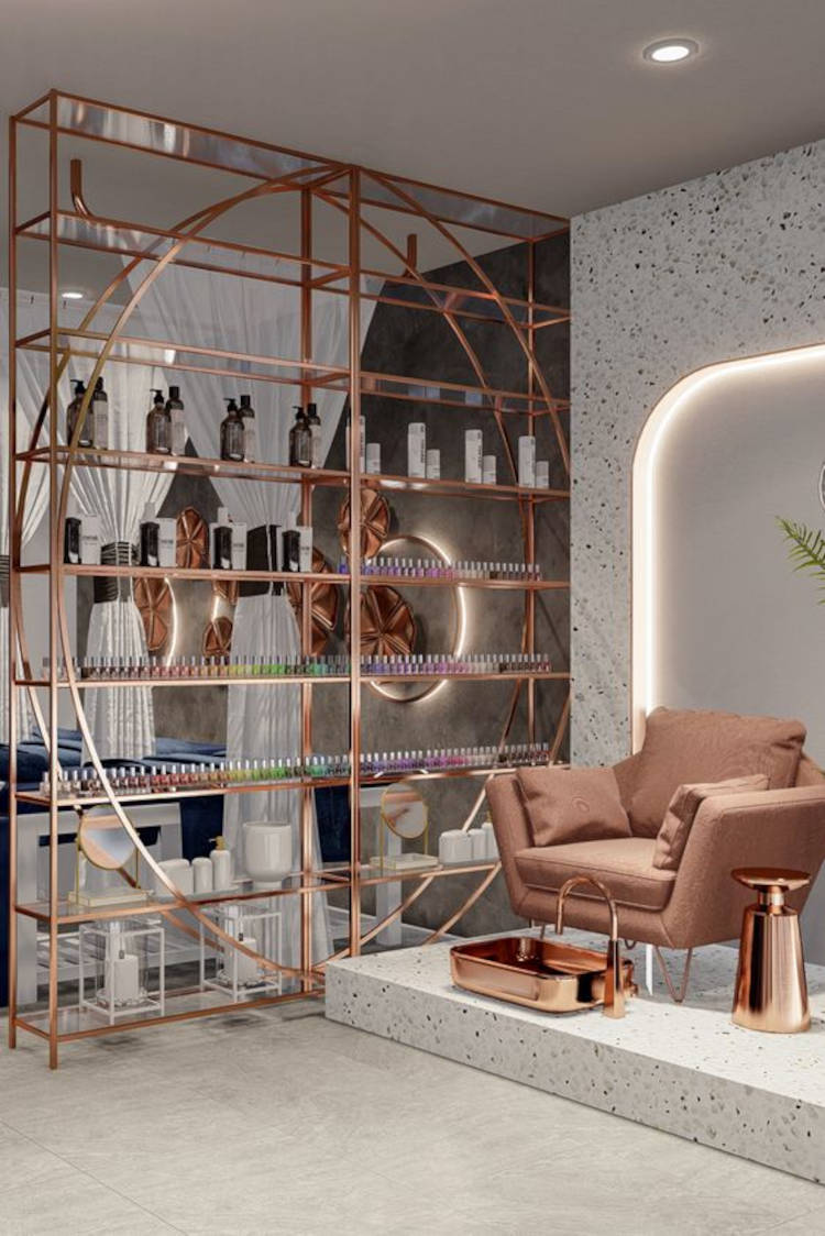 Prateleiras rose gold.