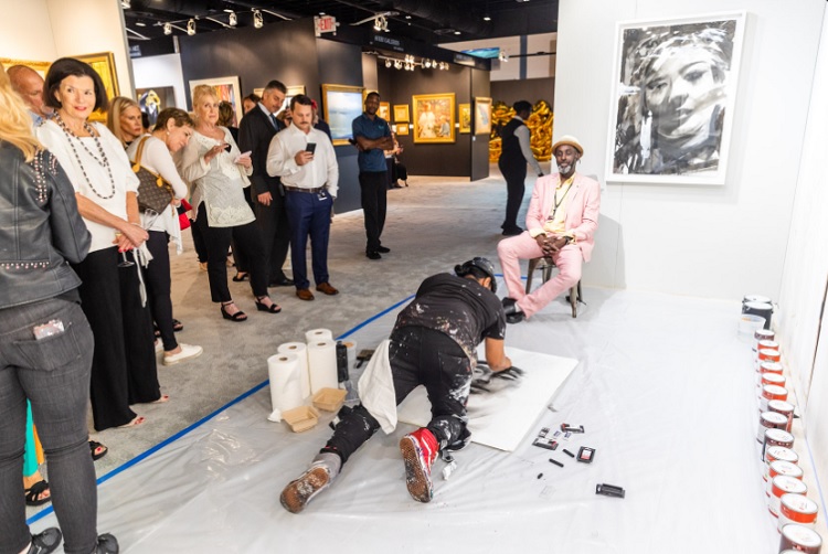 artista fazendo retrato ao vivo no The Palm Beach Show