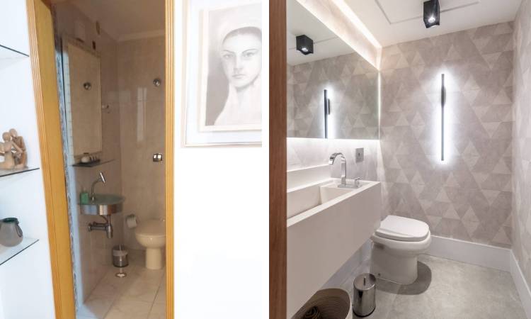 Antes e depois do lavabo. 