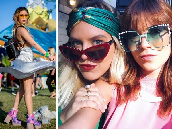 Montagem com mulheres usando óculos estilizados 