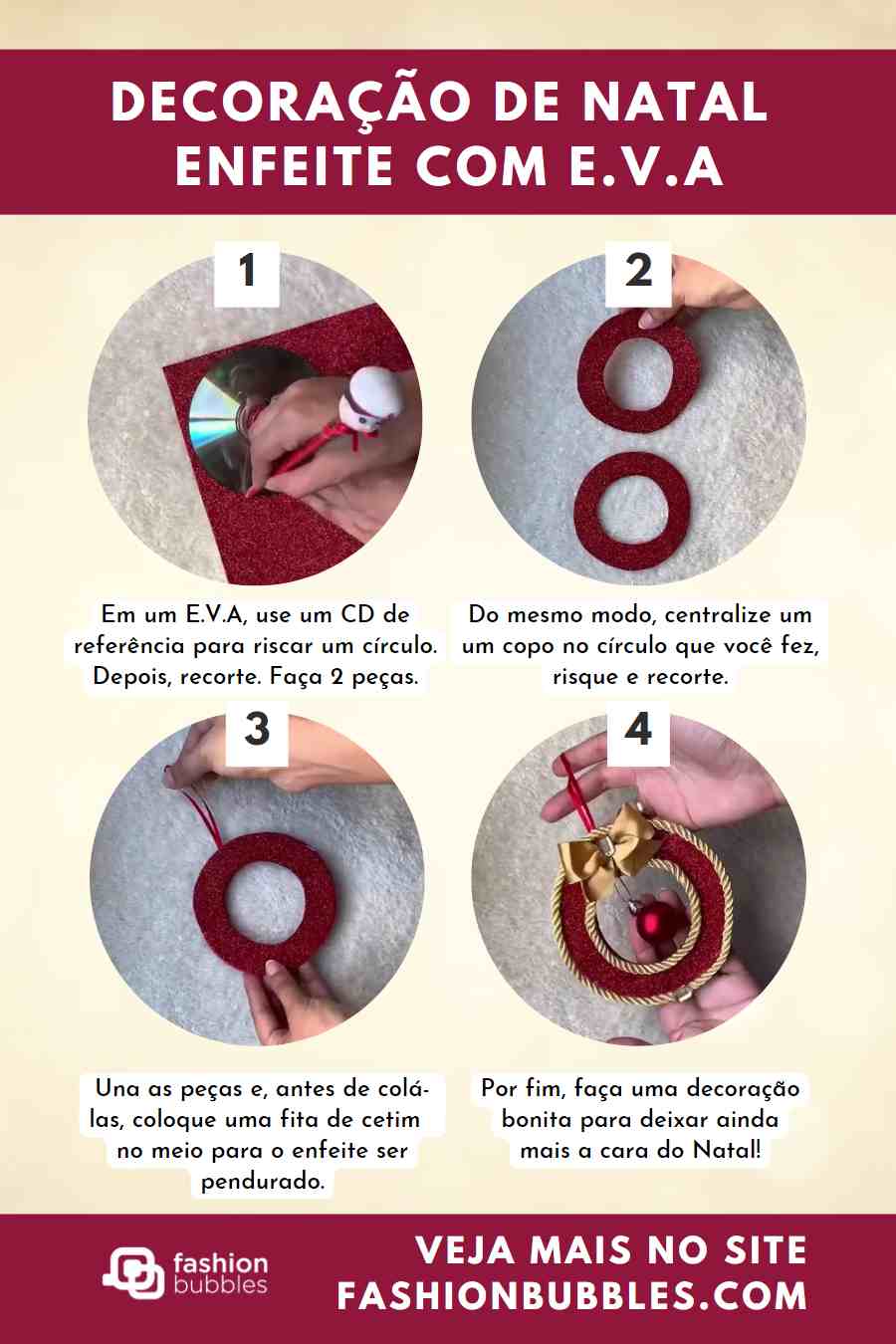 Passo a passo como fazer enfeite com E.V.A para o Natal.