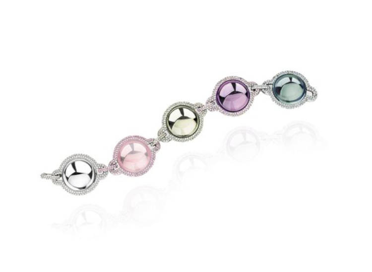 Pulseira Nice Candy da Cris Porto, nas cores prata, rosa, verde claro, roxo e verde escuro.