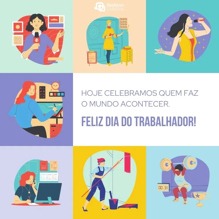 Ilustração de profissões com mensagem de feliz Dia do Trabalhador