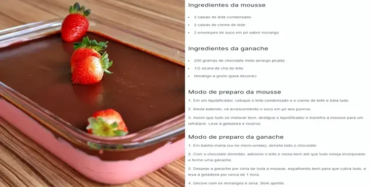 Receita de sobremesa sensação.