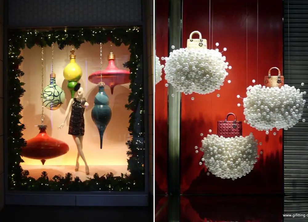 Vitrine com enfeites de natal